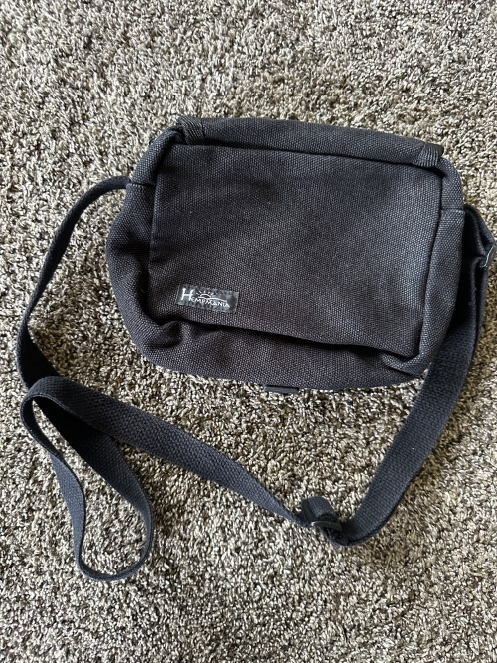 Hempmania Hemp Organic Black Crossbody Shoulder Bag with Adjustable Strap